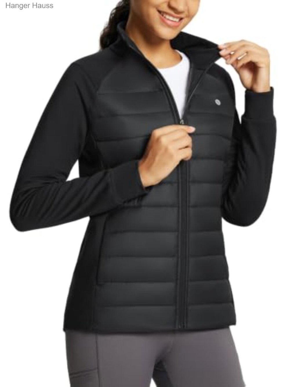 Women's Water-Resistant Puffer Jacket with Stand Collar, Zip Pockets